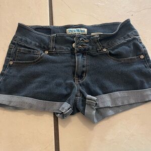 Paris Blues Dark Blue Jean Shorts Mid-Rise Cuffed